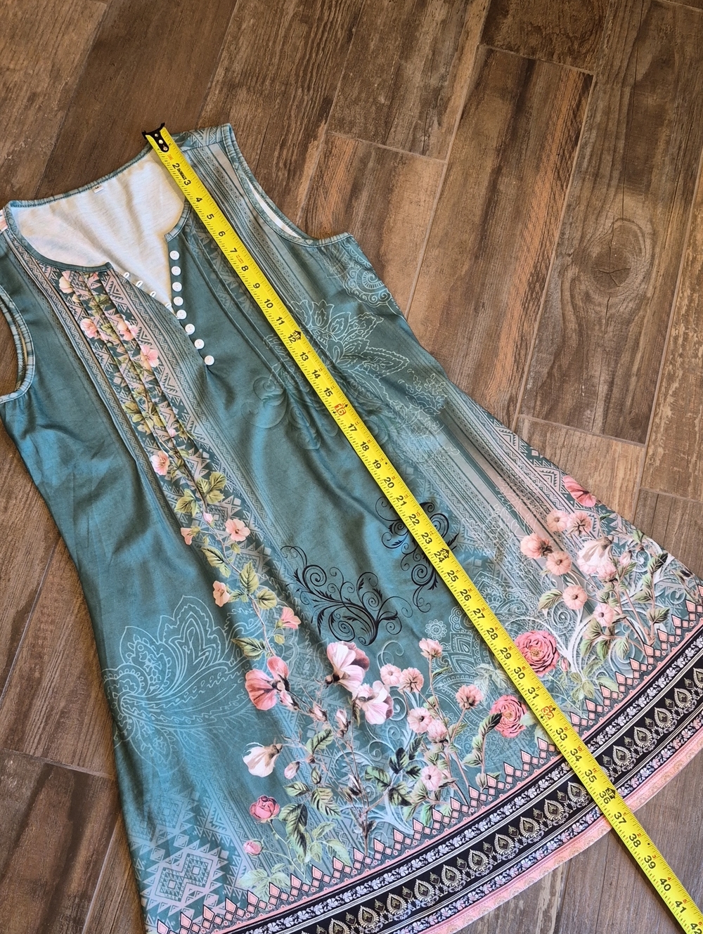 2 Floral Sleeveless Button Pleated Detail Knee Length Sundresses, Size M - Picture 10 of 16
